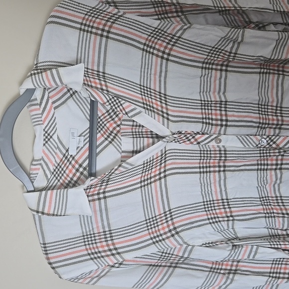 J. Jill White/Gray/Peach Long Sleeve Rayon Button Down Blouse Top Size Large - Picture 2 of 10